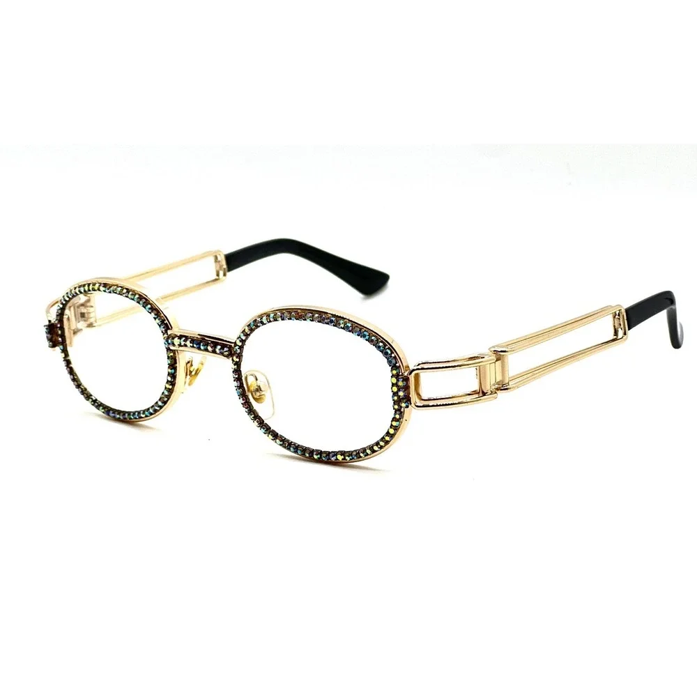 Retro Rap Fashion Clear Lens Boasts Jeweled Round Outlines Men Eyewear Glasses